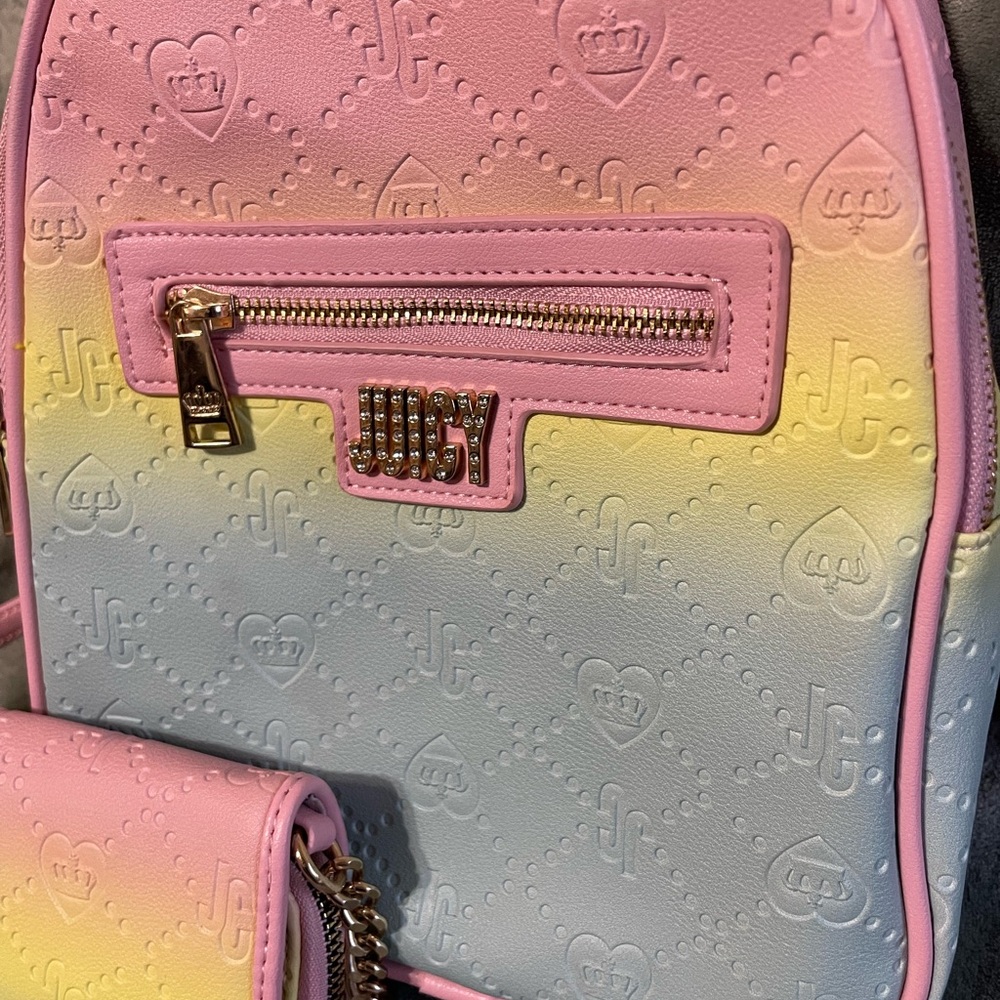 Juicy Couture Pink and Yellow Backpack with Wallet - Picture 5 of 12